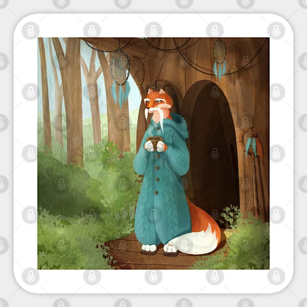 Wise cartoon fox in the forest Sticker by Bastet019